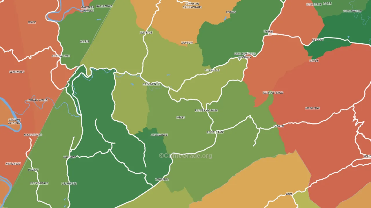 Monroe County, WV Map of Burglary Rates