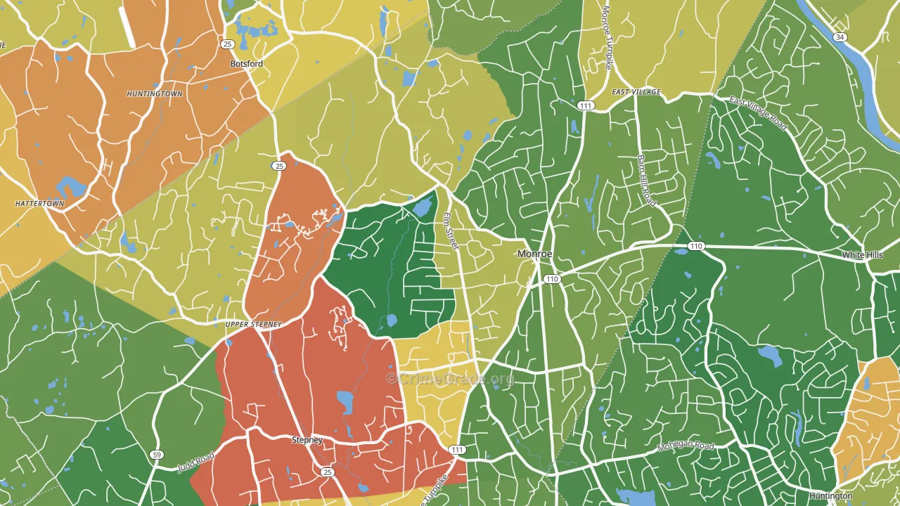 Monroe, CT Map of Burglary Rates
