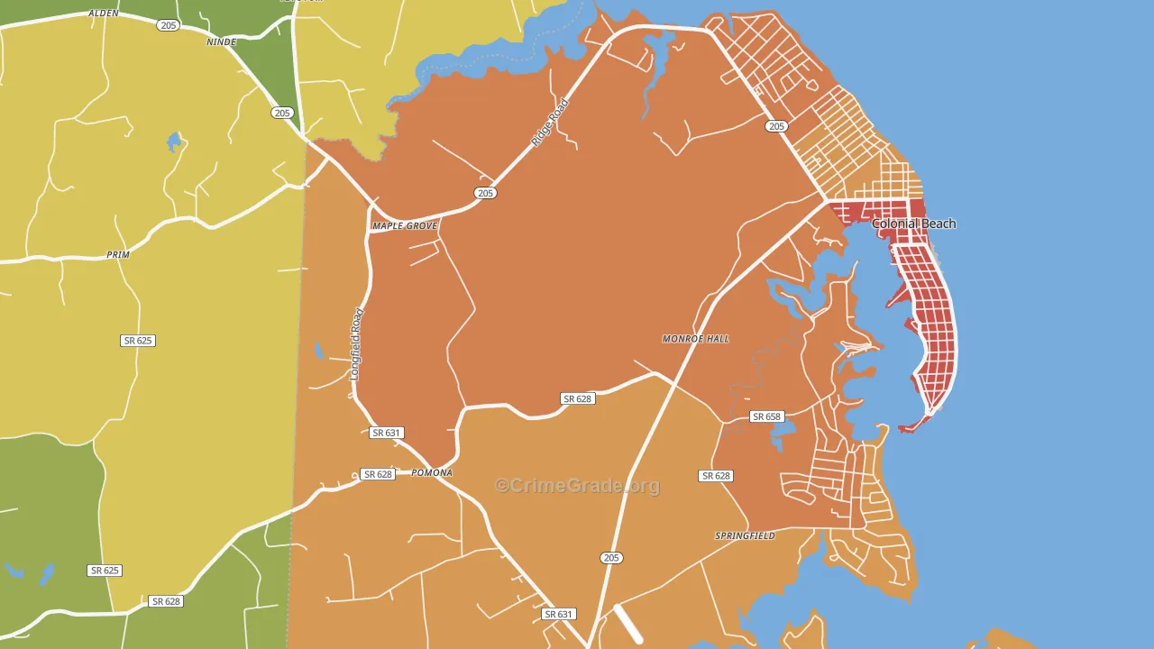 Monroe Hall, VA Map of Burglary Rates