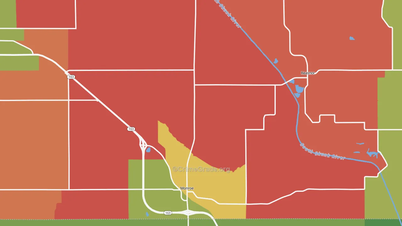 Monroe, IA Map of Burglary Rates