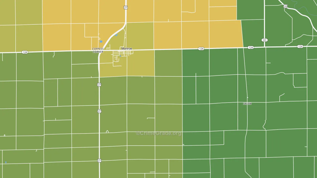 Monroe, IN Map of Burglary Rates