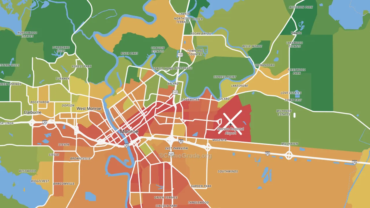 Monroe, LA Map of Burglary Rates