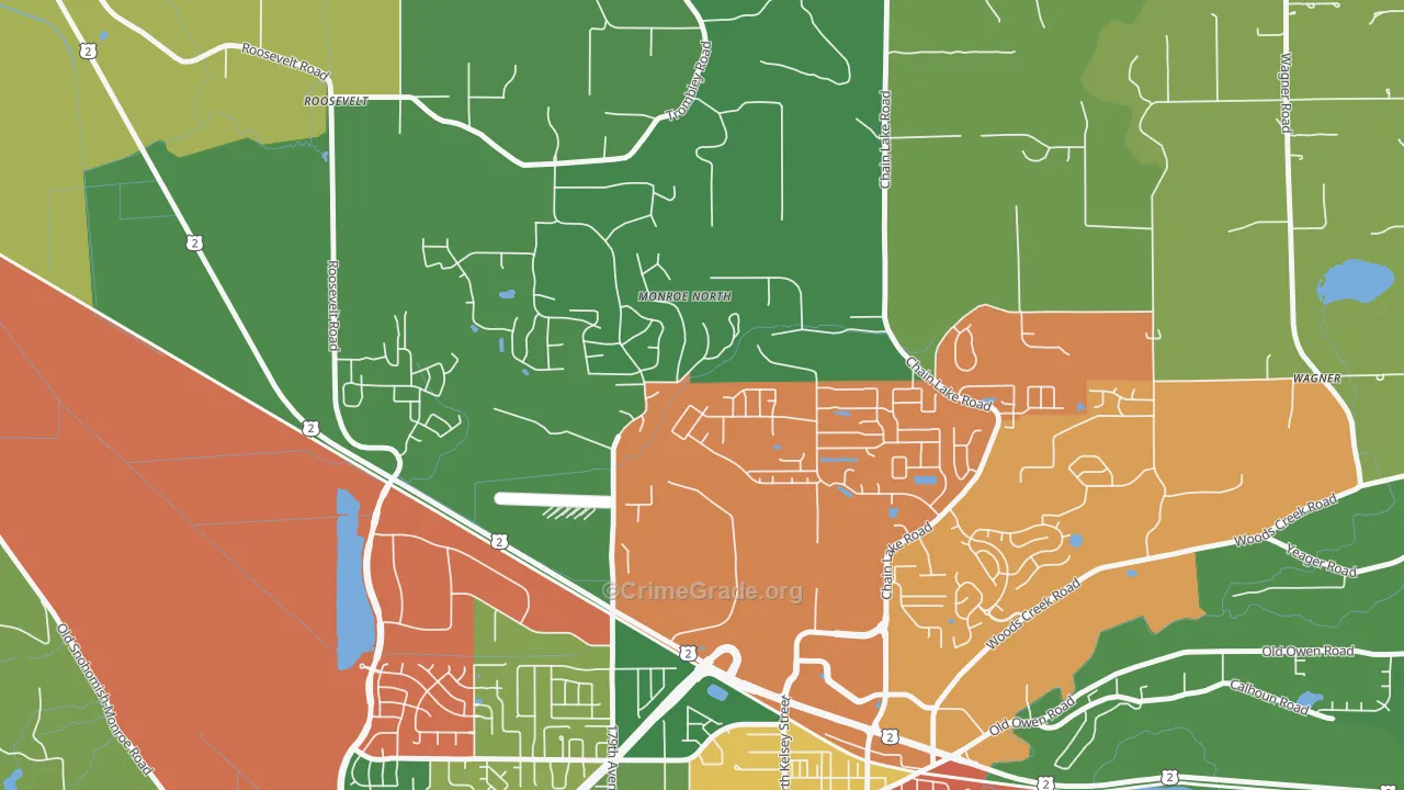 Monroe North, WA Map of Burglary Rates