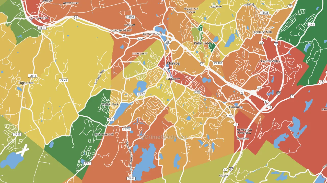 Monroe, NY Map of Burglary Rates