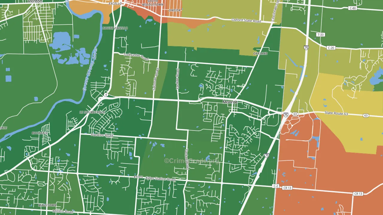 Monroe, OH Map of Burglary Rates