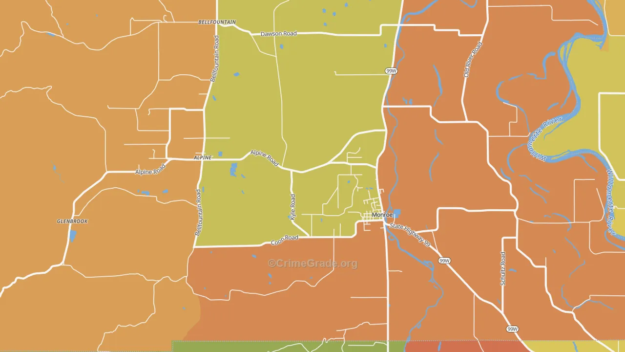 Monroe, OR Map of Burglary Rates