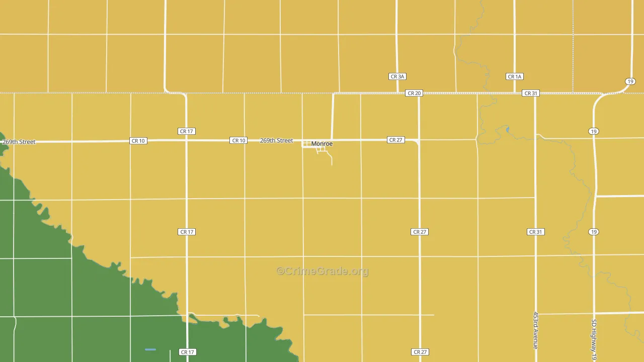 Monroe, SD Map of Burglary Rates