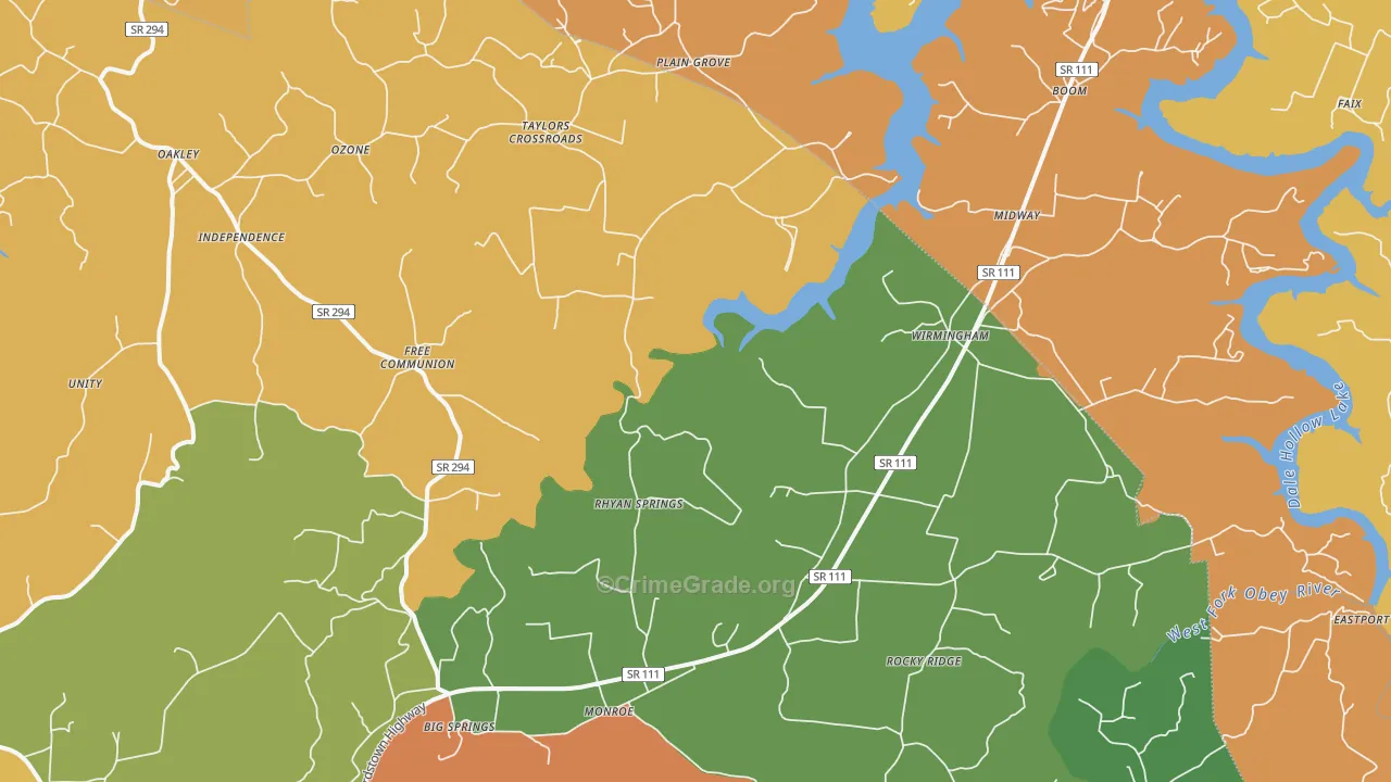 Monroe, TN Map of Burglary Rates
