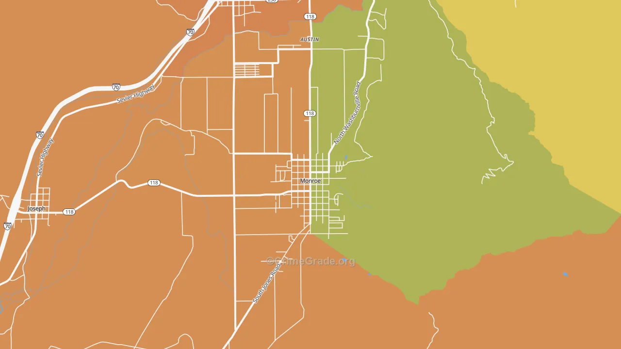 Monroe, UT Map of Burglary Rates