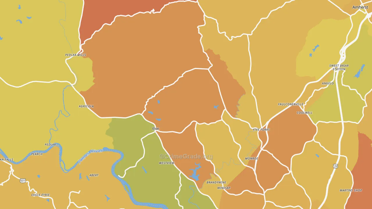 Monroe, VA Map of Burglary Rates