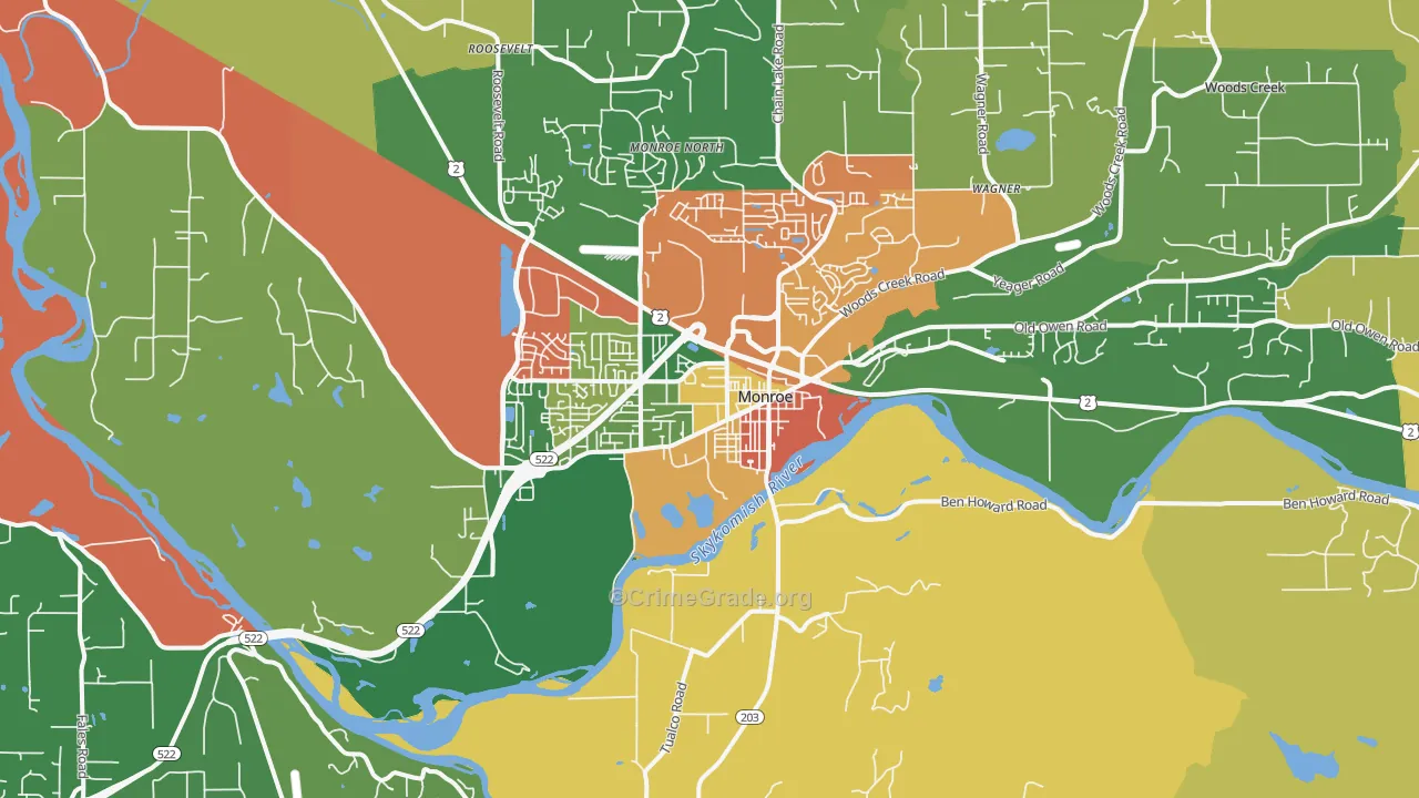 Monroe, WA Map of Burglary Rates