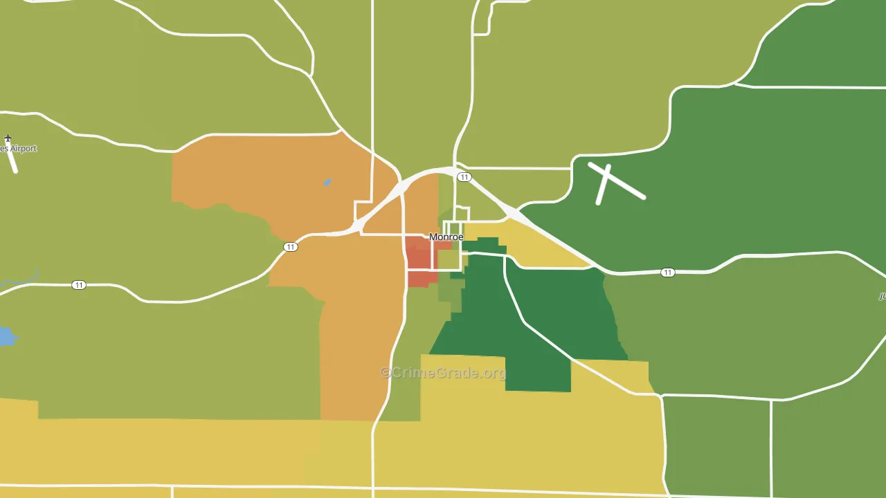 Monroe, WI Map of Burglary Rates