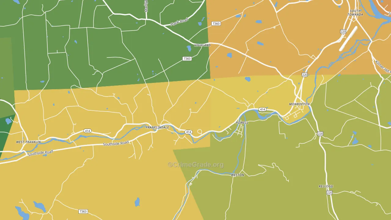 Monroeton, PA Map of Burglary Rates