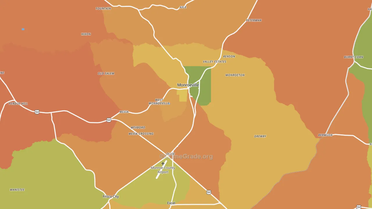 Monroeville, AL Map of Burglary Rates
