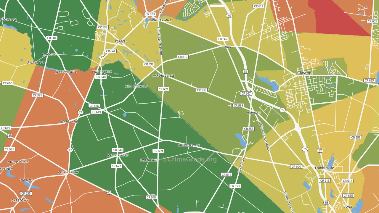 Monroeville, NJ Map of Burglary Rates