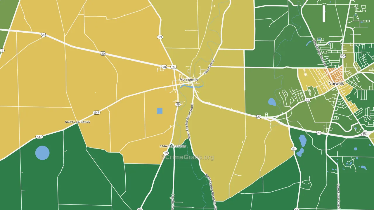 Monroeville, OH Map of Burglary Rates