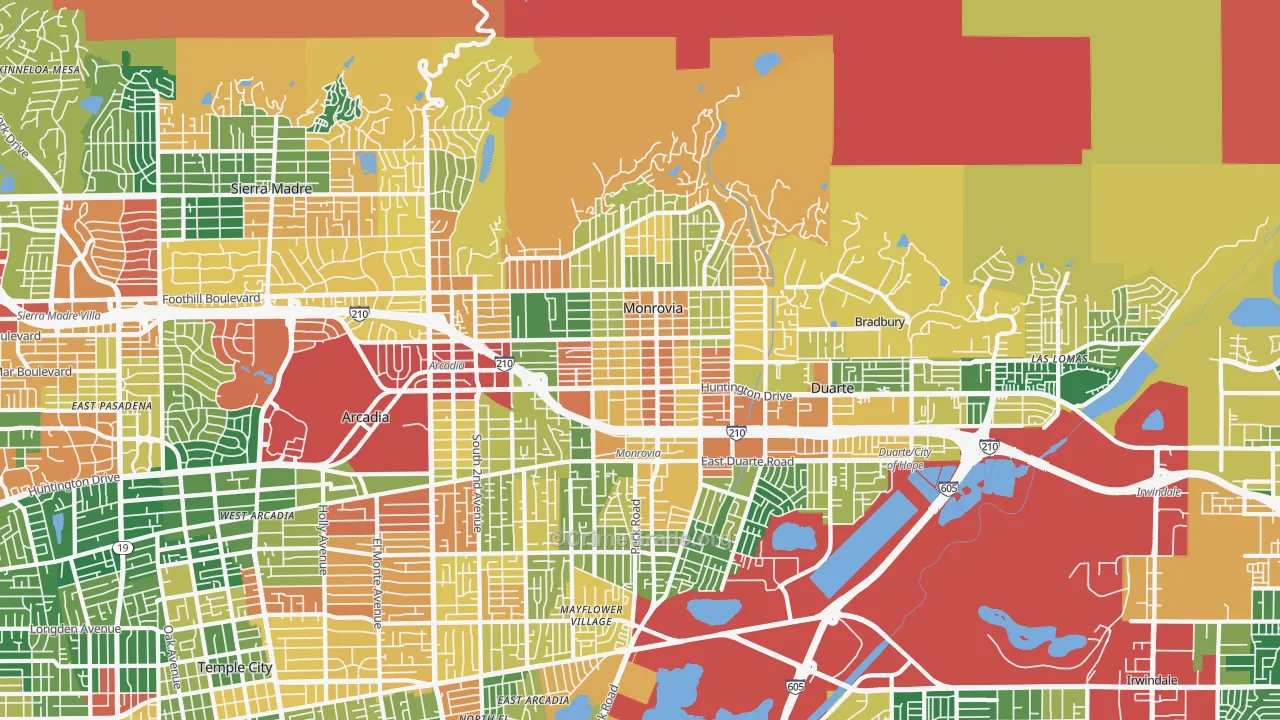 Monrovia, CA Map of Burglary Rates