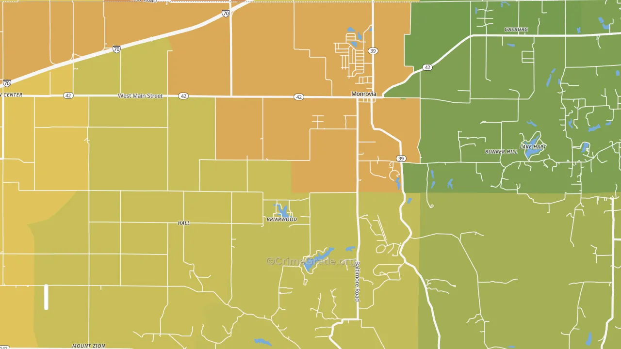 Monrovia, IN Map of Burglary Rates