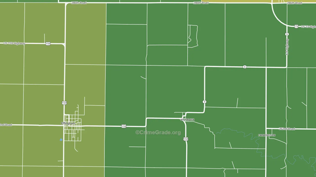 Monrovia, KS Map of Burglary Rates