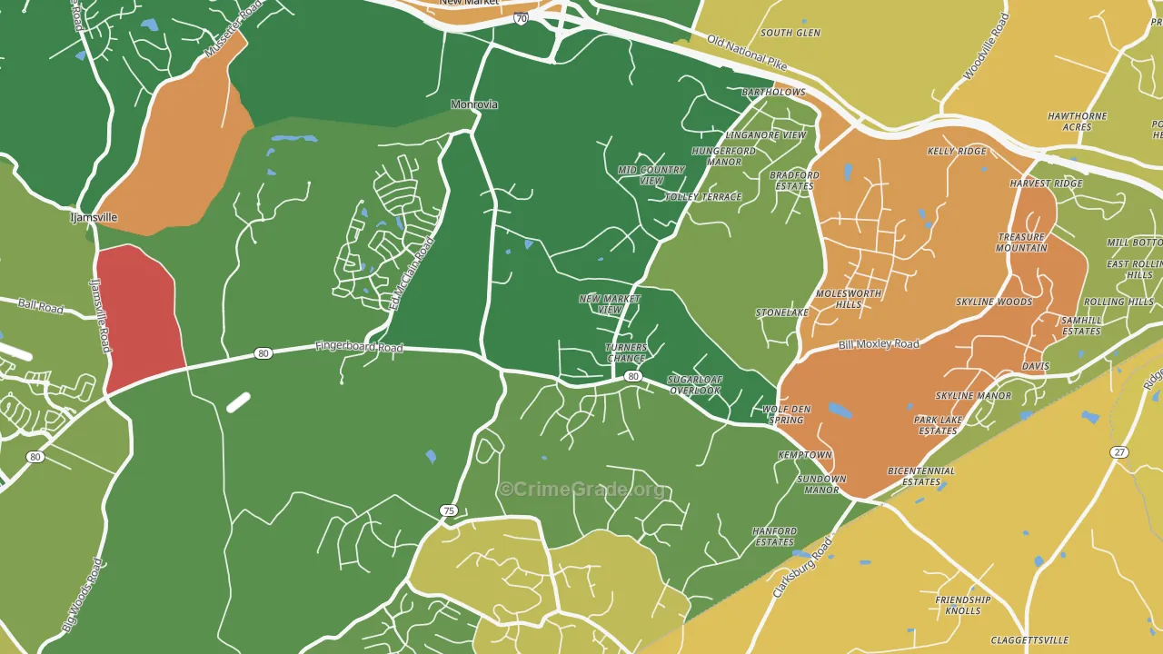 Monrovia, MD Map of Burglary Rates