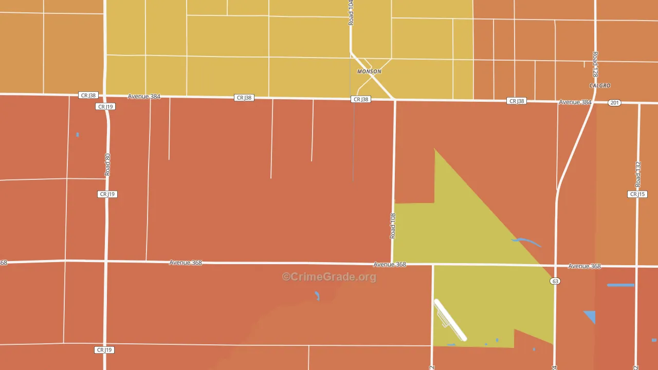 Monson, CA Map of Burglary Rates