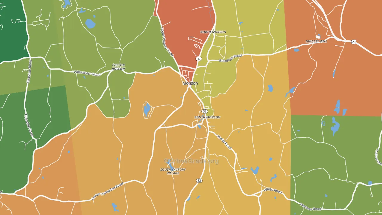 Monson, MA Map of Burglary Rates