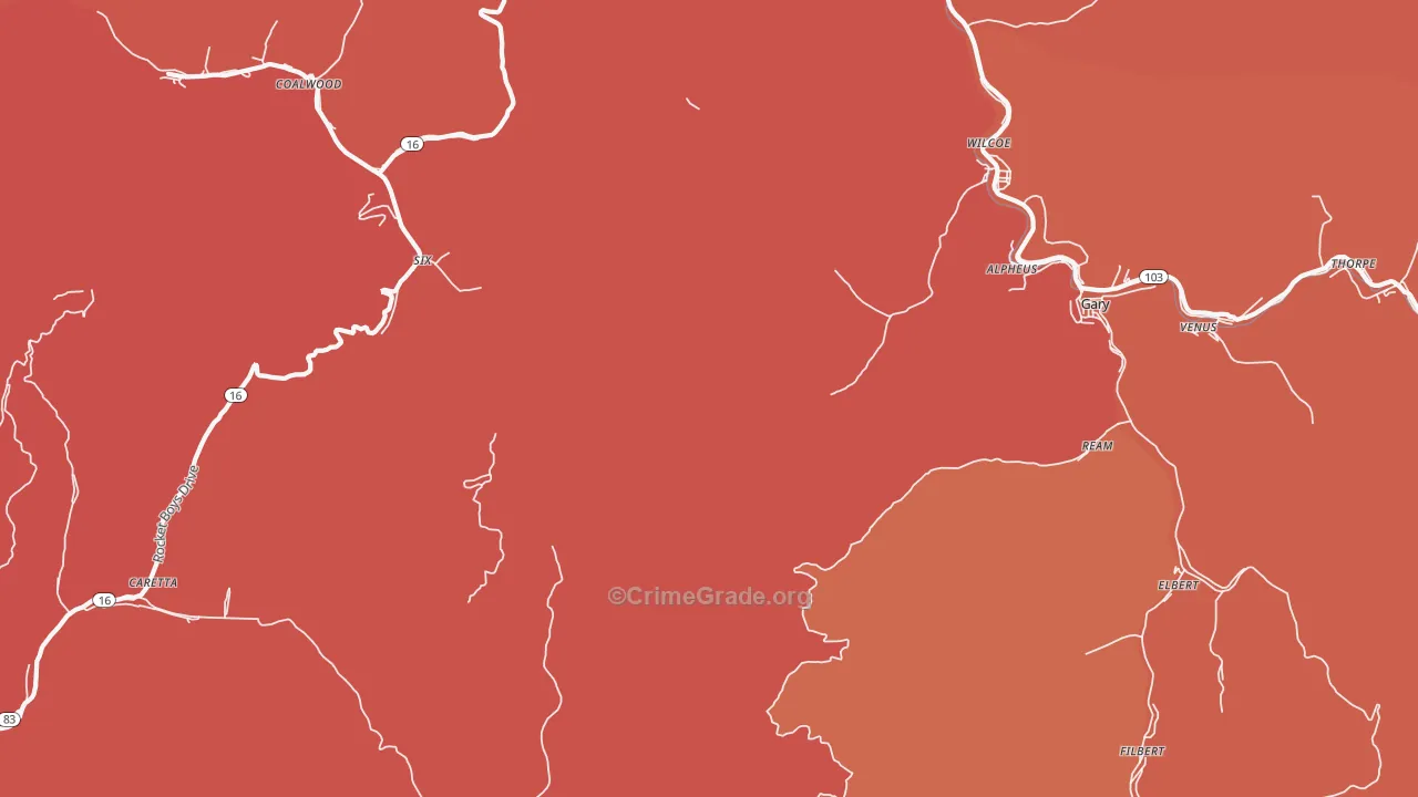 Monson, WV Map of Burglary Rates