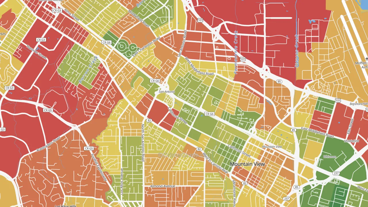 Monta Loma, Mountain View, CA Map of Burglary Rates