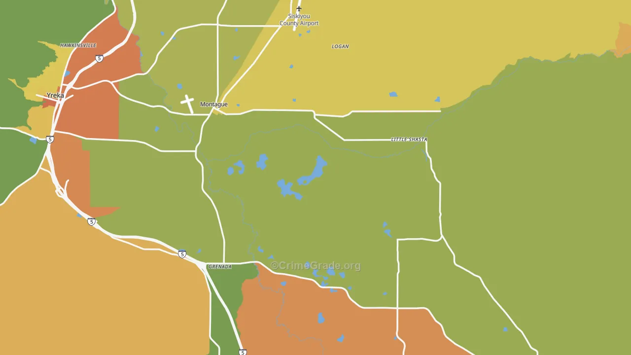 Montague, CA Map of Burglary Rates