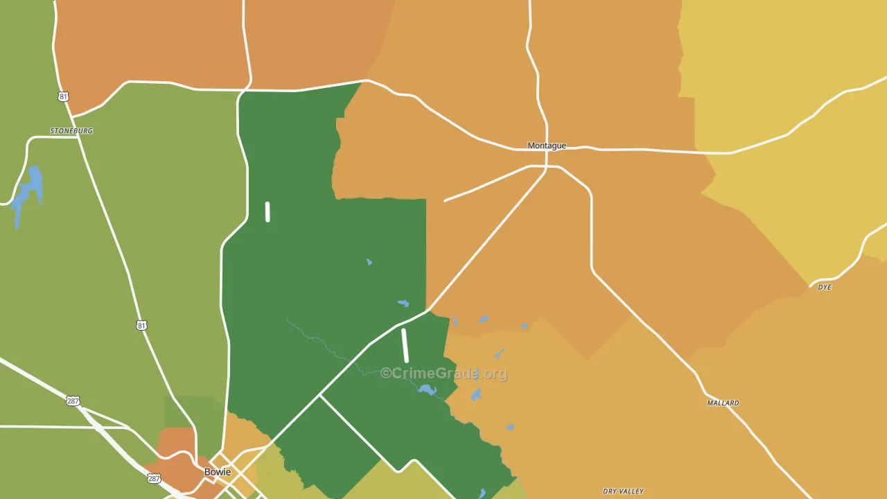 Montague County, TX Map of Burglary Rates