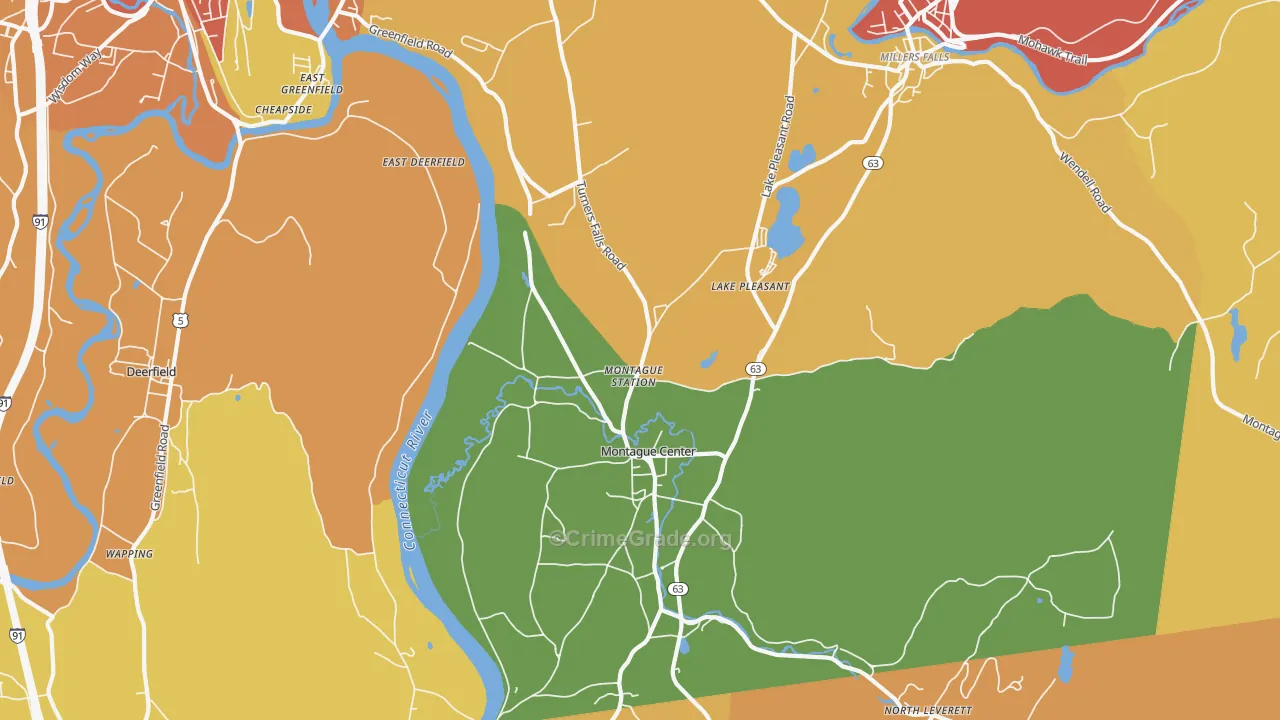 Montague, MA Map of Burglary Rates