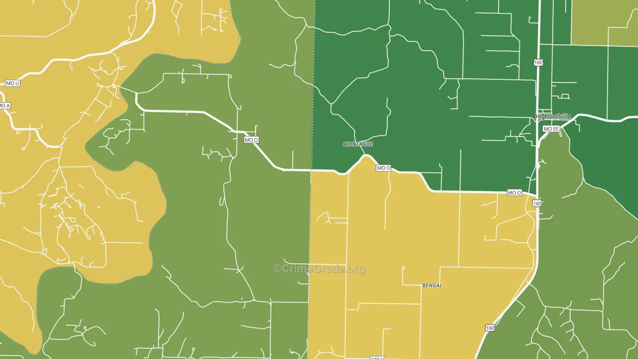 Montague, MO Map of Burglary Rates