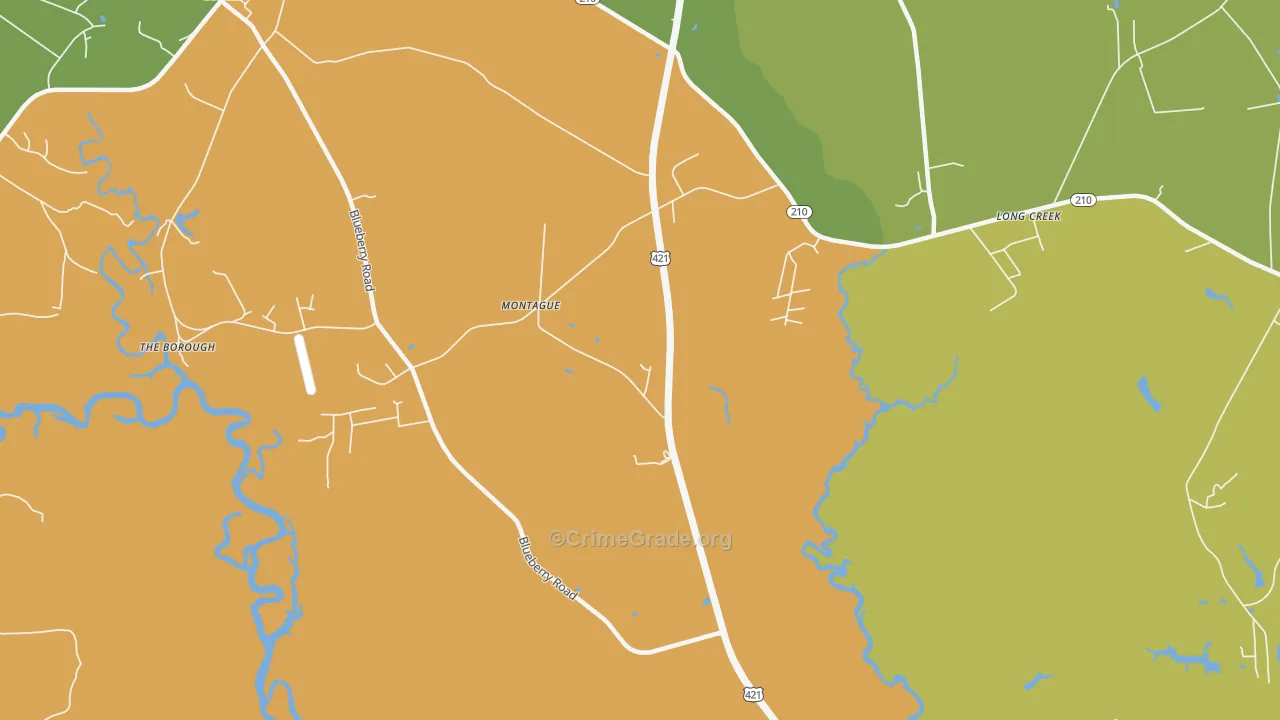 Montague, NC Map of Burglary Rates