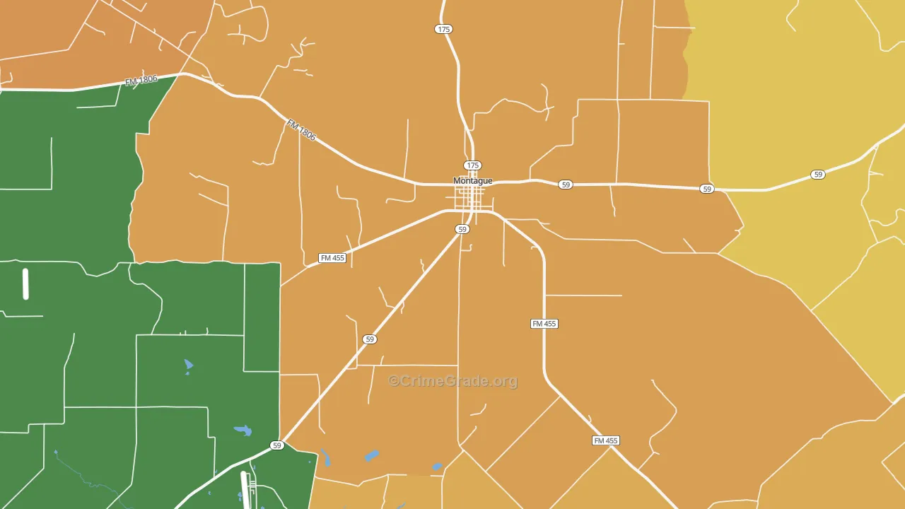 Montague, TX Map of Burglary Rates