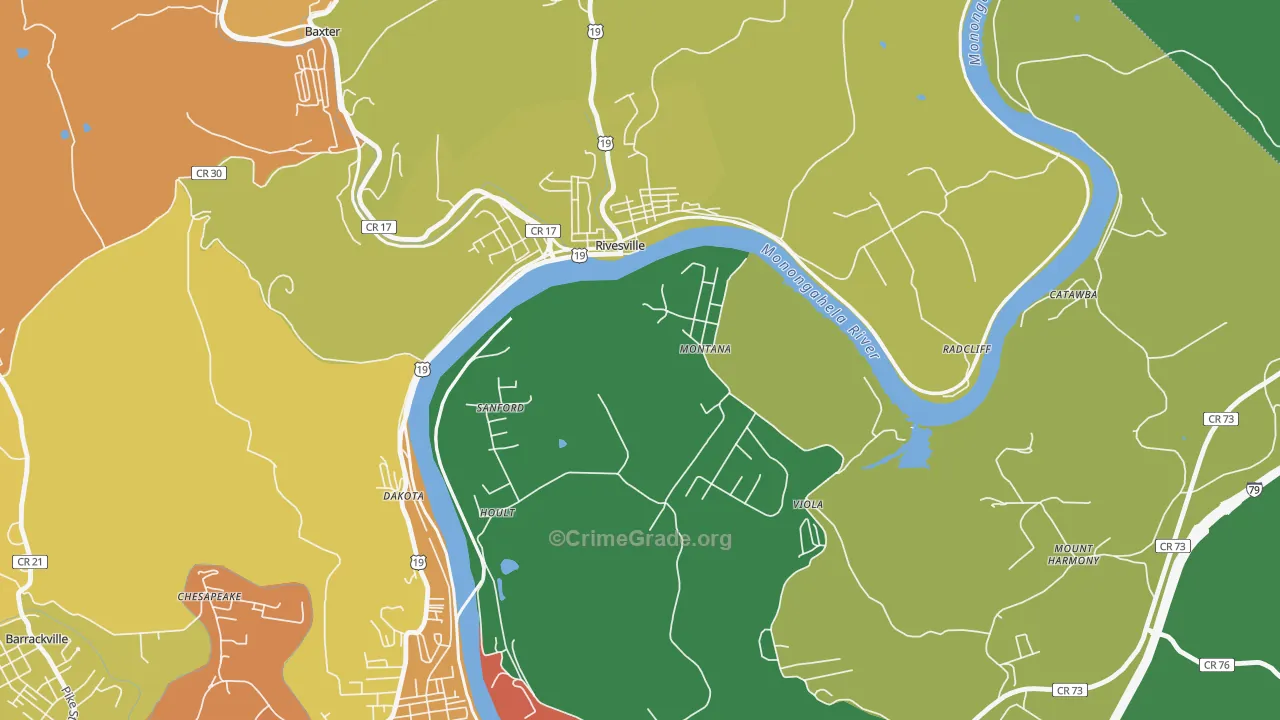 Montana Mines, WV Map of Burglary Rates