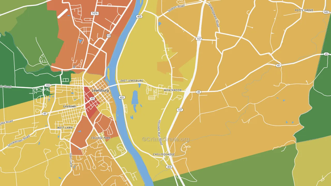 Montandon, PA Map of Burglary Rates