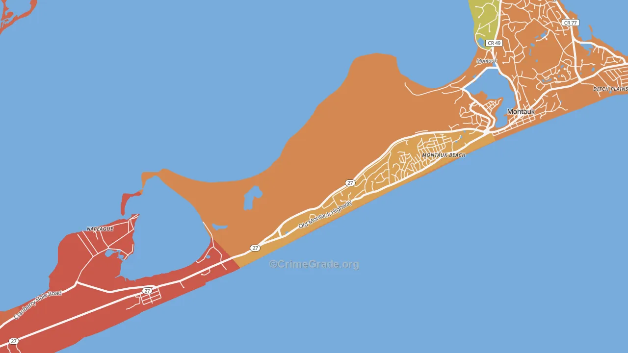 Montauk Beach, NY Map of Burglary Rates