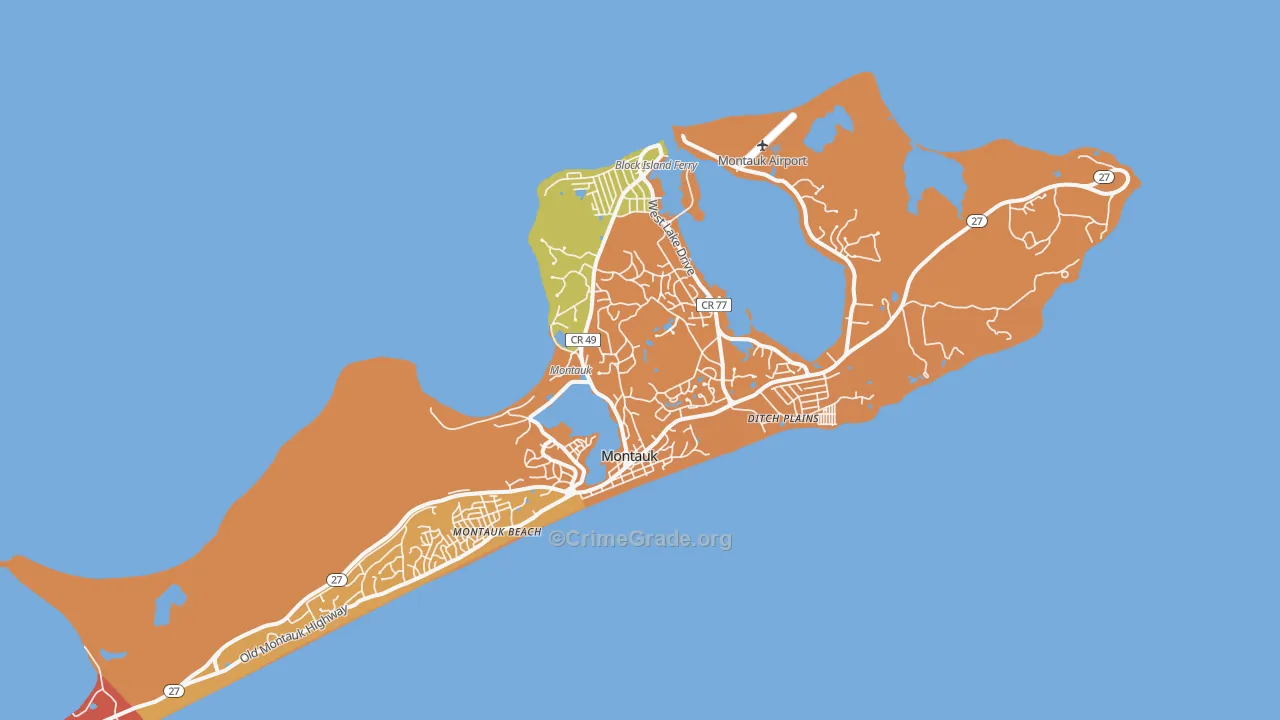 Montauk, NY Map of Burglary Rates