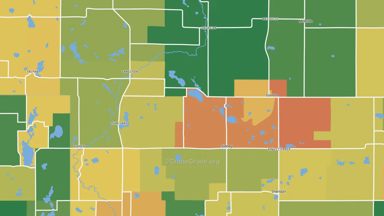 Montcalm County, MI Map of Burglary Rates