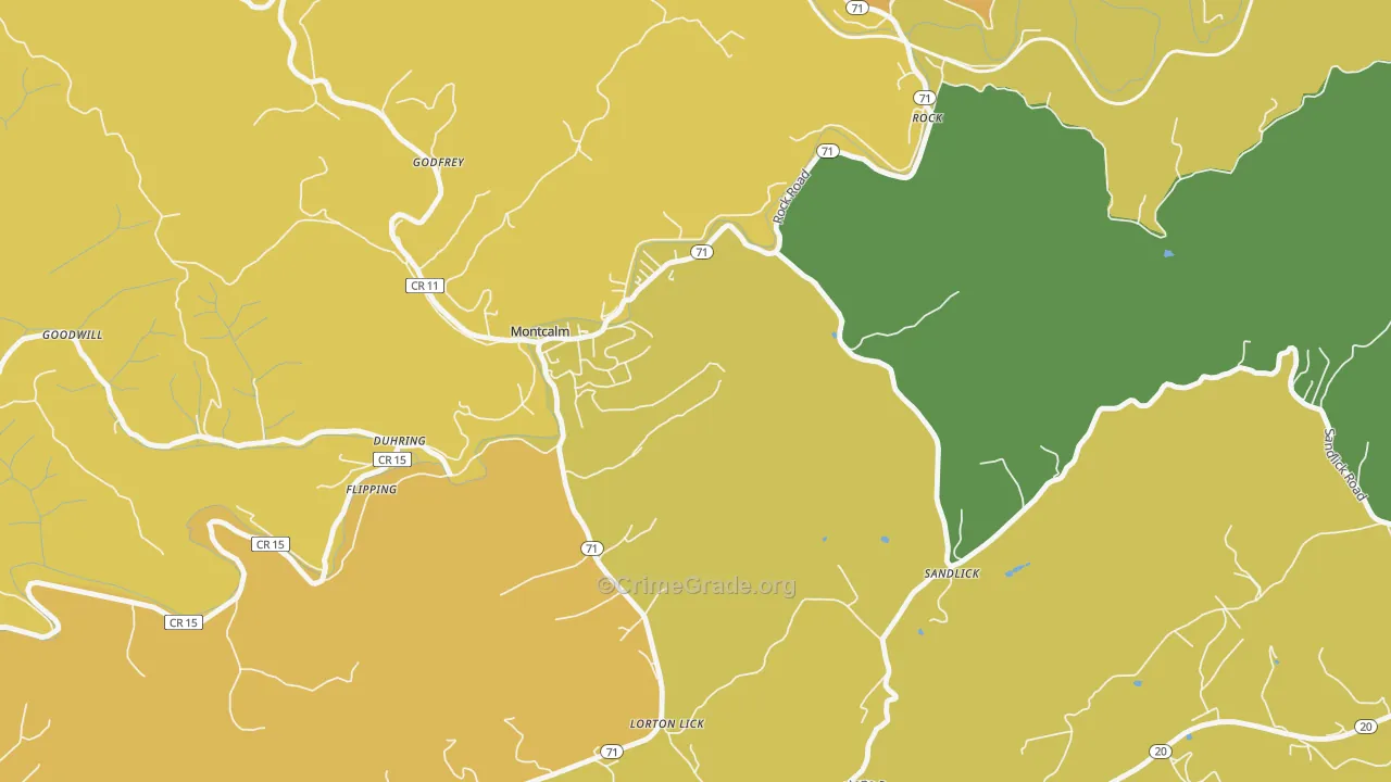 Montcalm, WV Map of Burglary Rates