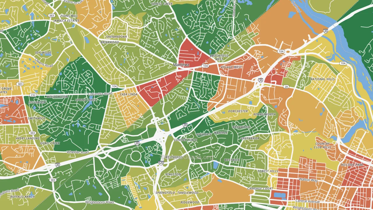 Montclair, Augusta, GA Map of Burglary Rates