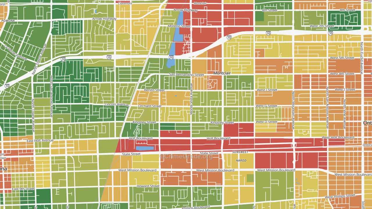 Montclair, CA Map of Burglary Rates