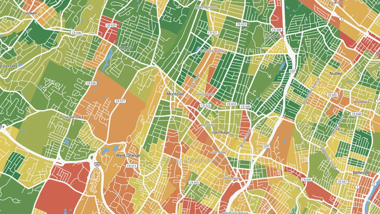 Montclair, NJ Map of Burglary Rates