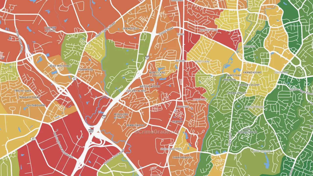Montclaire South, Charlotte, NC Map of Burglary Rates