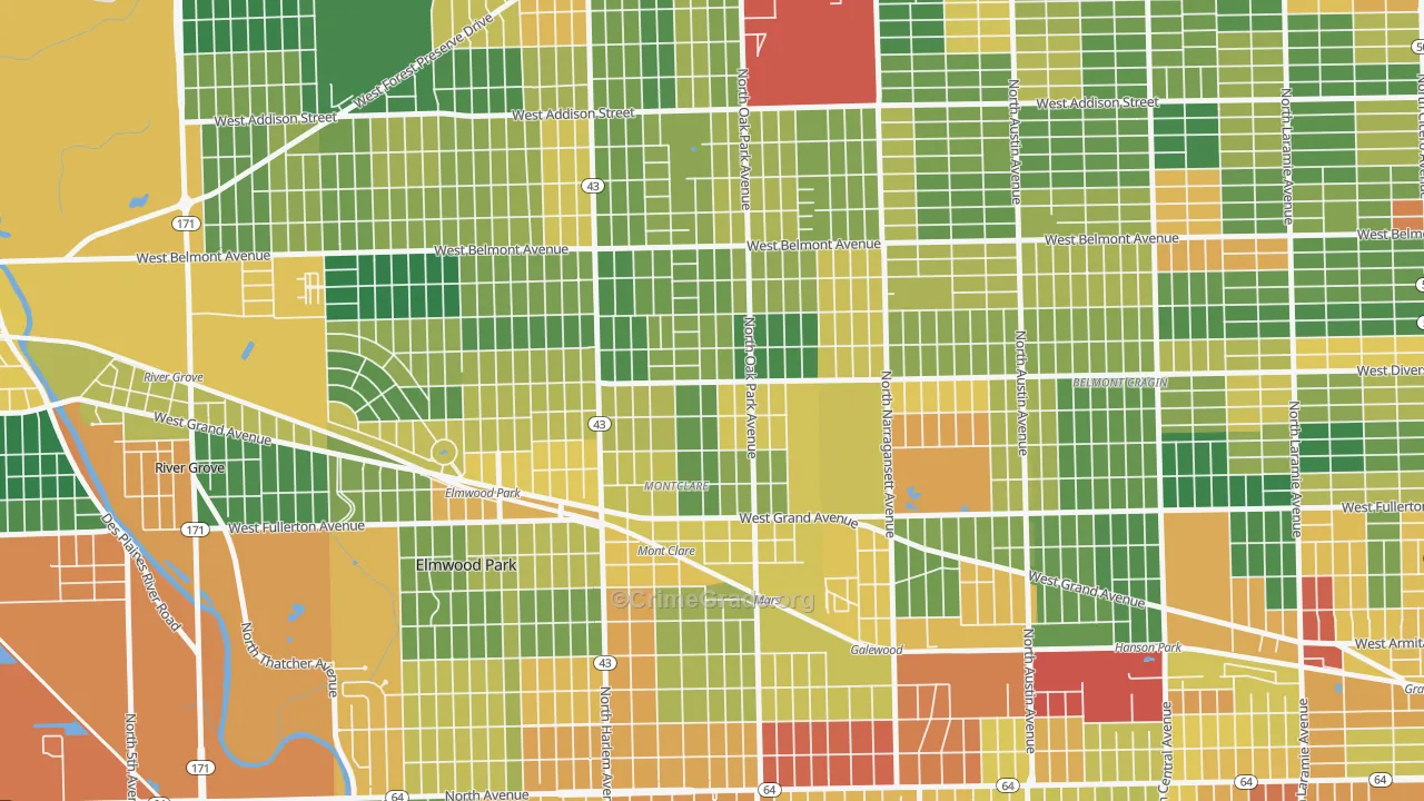 Montclare, Elmwood Park, IL Map of Burglary Rates