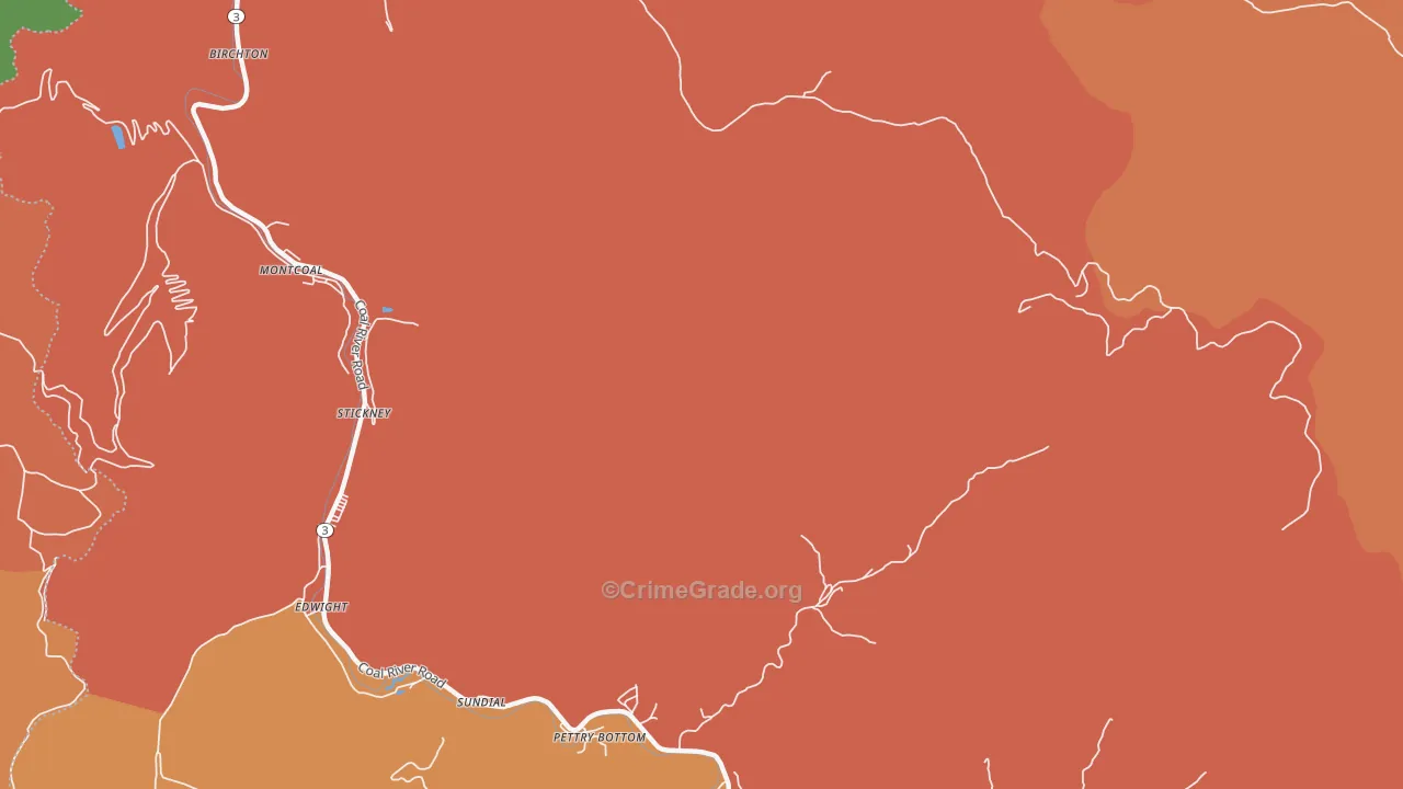 Montcoal, WV Map of Burglary Rates