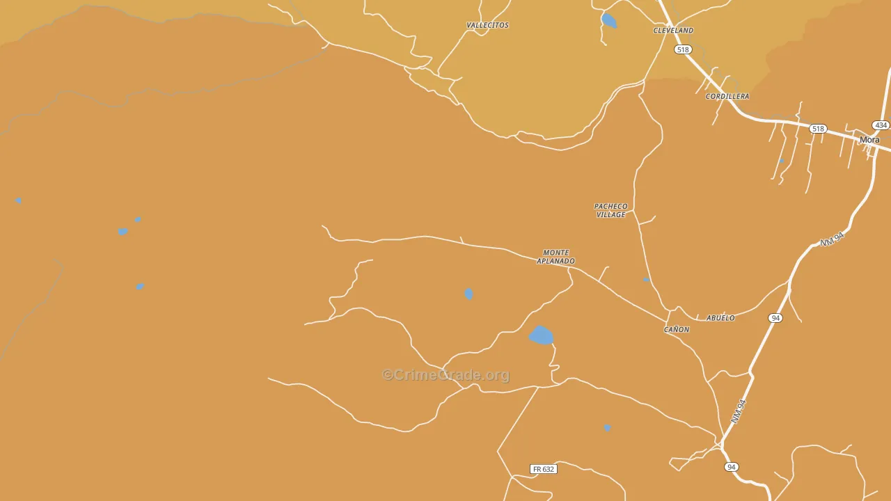 Monte Aplanado, NM Map of Burglary Rates