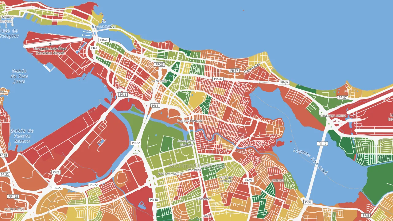 Monte Flores, San Juan, PR Map of Burglary Rates