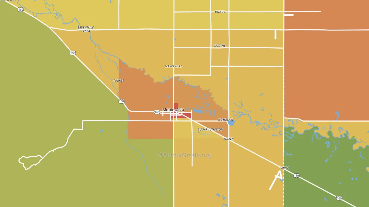 Monte Vista, CO Map of Burglary Rates