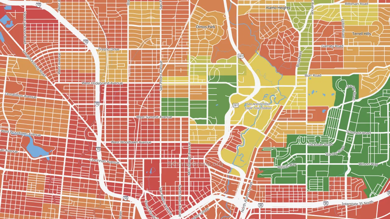 Monte Vista, San Antonio, TX Map of Burglary Rates